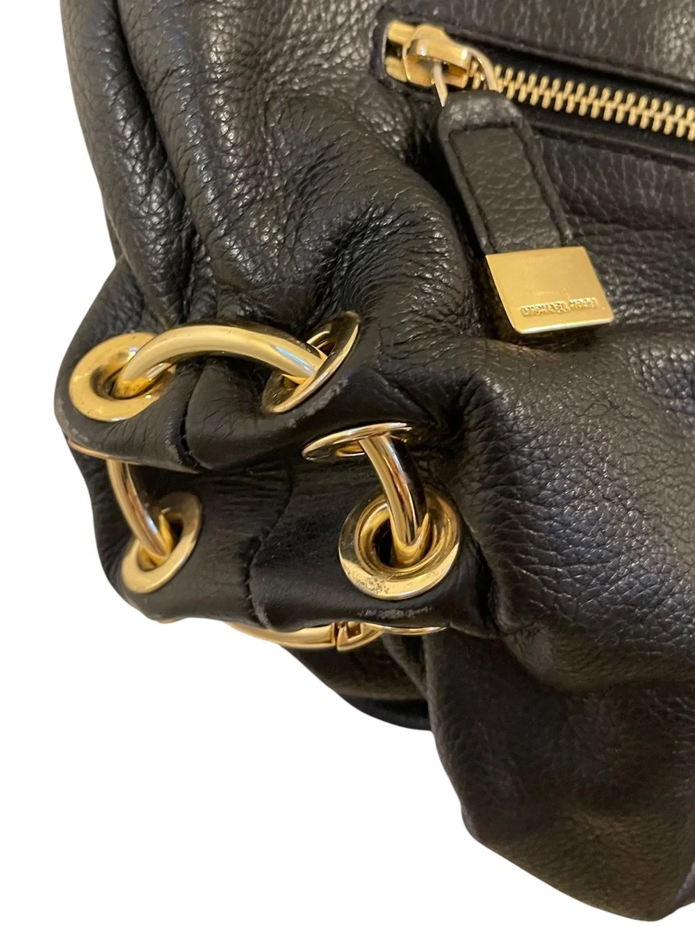 ❤️ EUC Vintage Michael Kors LAYTON Black Leather Gold Ring Hardware Hobo Bag